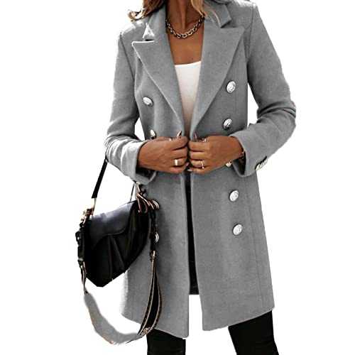 WJANYHN Autumn and Winter Leisure Exquisite Fashion Long-Sleeved Suit Collar Double-Breasted Nizi Jacket Windbreaker Coat Women
