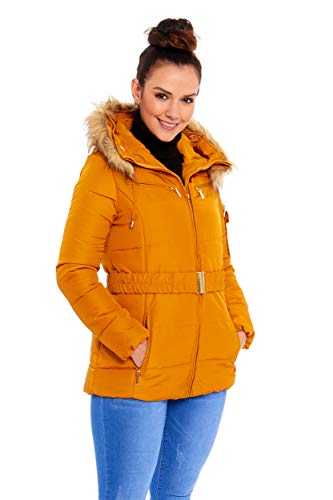 New Womens Ladies Quilted Padded Warm Winter Coat Puffer Belted Faux Fur Hooded 2 Front Zipped Pockets Fully Lined Jacket Parka Size 8 – 24