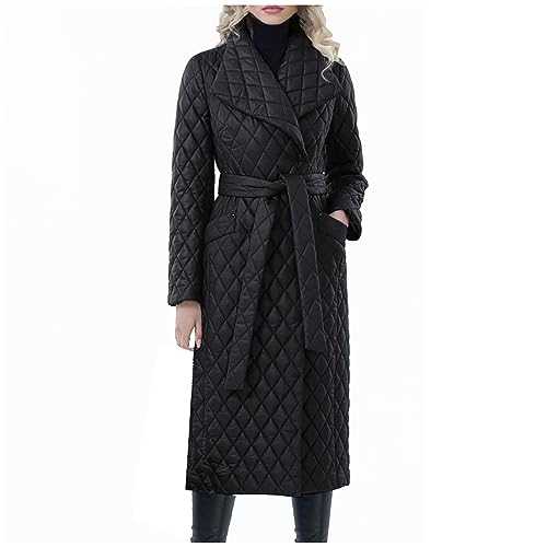 Womens Long Quilted Coat Winter Padded Jackets Maxi Length Puffer Coats Waterproof Warm Down Jacket Outdoor Ski Hiking Outerwear Fleece Thicken Outwear with Belted Pockets