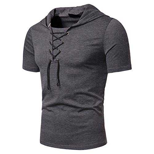 Mens Short Sleeve Hoodie T-Shirt Casual Slim Fit Sports Hooded Top Fashion Athletic Hoodies Workout Sweatshirt Hip Hop Pullover Tops