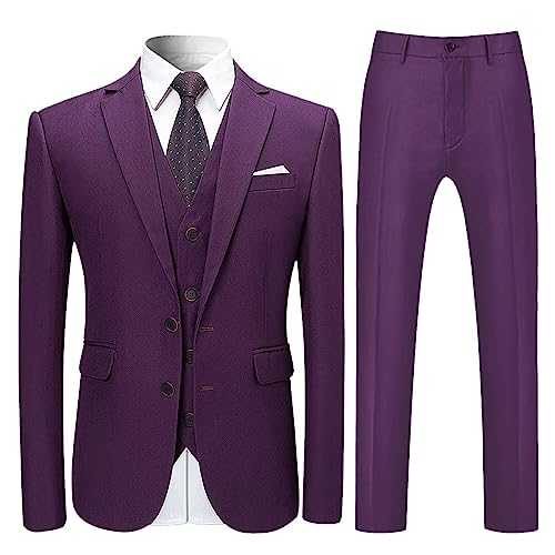 Men Suits 3 Piece Slim Fit Single Breasted Two Button: Mens Suits Formal 3 Piece Formal Dress Suit Two Buttons Business Suit Jacket Trousers Waistcoat Suit Pants Outfits Tuxedo Blazer Pants