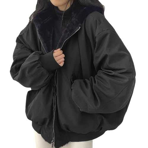 HOOUDO Womens Winter Jackets Reversible Loose Parka Coats Outerwear with Hood Warm Fleece Coat Outdoor Puffer Jacket Ladies Padded Thick Clothing Plus Size