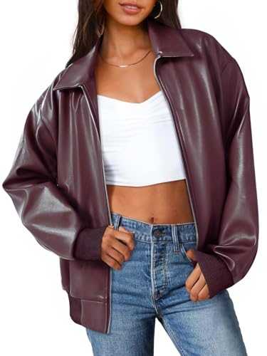MEROKEETY Women's Oversized Faux Leather Jacket Fall Winter Zip Up Motorcycle Coats Fashion Outfits Clothes 2024