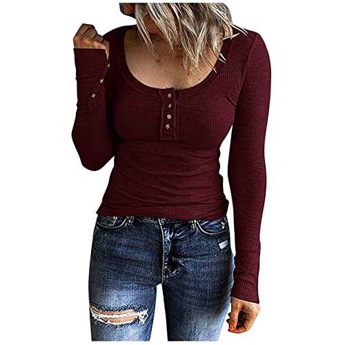 Ribbed Tops for Women UK Y2K Button Up Tunic Tops Solid Basic Knitted Shirts Scoop Neck Causal Knitted Blouse Shirts Stretchy Soft Sweatshirt Ladies Knitted Pullover Tops