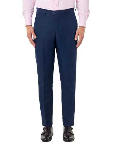 Xposed RAY Mens Pure 100% Herringbone Linen Suit Trousers Classic Tailored Fit Formal Pants