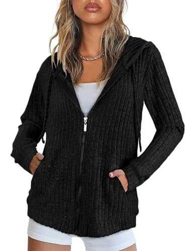 Flikity Womens Cardigans Zip up Ladies Hoodies with Large Pockets Long Sleeve Tunic Tops Ladies Lightweight Jackets Casual Work Clothes M-XXL