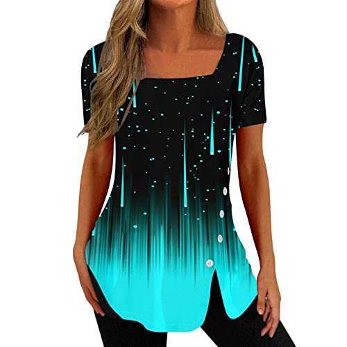 NQyIOS Womens Shirts Womens Summer Short Sleeve Tops Dressy Casual Square Neck T Shirts Blouse for Work Womens T Shirt Short Sleeve Vest Tops Women UK