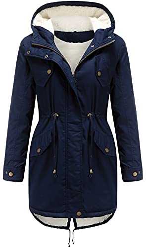 Showu Women's Hooded Fleece Lined Parka Coat Mid-Length Winter Outdoor Padded Jacket Windproof Warm Coat