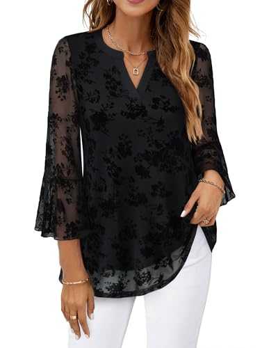 Timeson Women's 3/4 Sleeve Tops and Blouses V Neck Business Casual Shirts Dressy Tunics