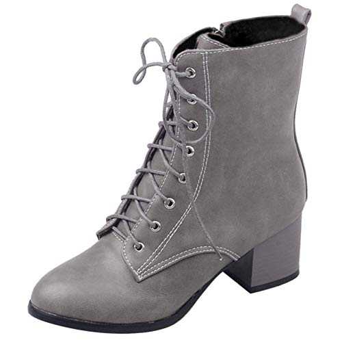 MJIASIAWA Women Classic Winter Lace Up Ankle Biker Boots Zip