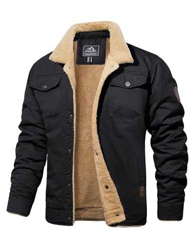 MAGCOMSEN Men's Winter Jacket Military Trucker Coat Cargo Warm Fleece Lined Coats Windbreaker Sherpa Thermal Collar Combat Jackets