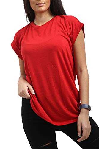 Fashion Star Women Short Turn Up Cap Sleeve Baggy Tshirt Top