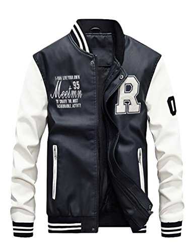 Vogstyle Men's PU Leather Varsity College Baseball Jacket Baseball Bomber Coat