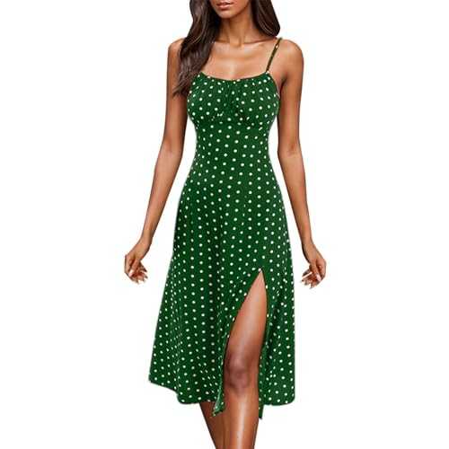 Zhsxertwy Women's Summer Dresses Spaghetti Straps Boho Flowy Backless Dress Casual Sleeveless Cocktail Midi Beach Sundress with Split