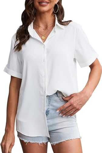 SPRING SEAON Women's Button Down Shirt Short Sleeve Collared Tops Work Office Chiffon Blouse