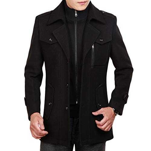Allthemen Winter Warm Wool Coat Mens Trench Coat Long Business Woolen Jacket Casual Jacket Peacoat Overcoat