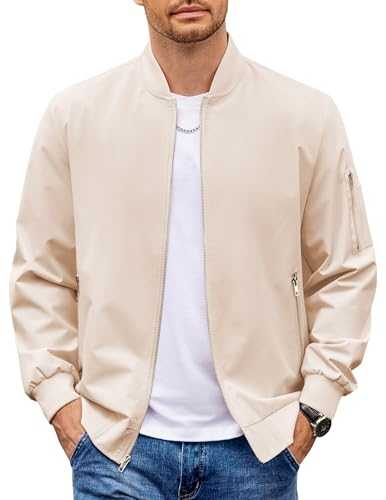 COOFANDY Men Bomber Jacket Lightweight Casual Windbreaker Zip Up Coat Fashion Stylish Fall Jackets with Pocket
