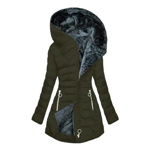 NSICBMNO Long Winter Jackets For Women Uk Longline Puffer Coat With Fur Hood Sherpa Fleece Jacket Plus Size Padded Coats Zip Up Jacket Quilted Overcoats Down Windbreaker