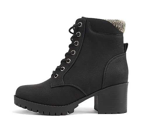 Soda Single Lug Sole Chunky Heel Combat Ankle Boot Lace up w/Side Zipper