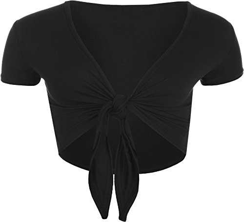 WearAll Ladies Casual Tie Up Crop Top Womens Short Sleeve Stretch Open Top Sizes 8-14