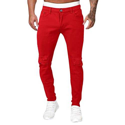 BiCophy Men Denim Jogger Jeans Fashion Moto Biker Jeans for Men Ripped Destroyed Stretchy Knee Holes Slim Fit Tapered Skinny Leg Jeans Denim Pants