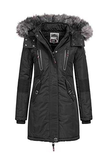 Geographical Norway Coraly Lady - Women's Autumn Winter Warm Mid Thick Parka - Fine Coat Fake Fur Hood - Windproof Jacket Long Coat - Elegant Women