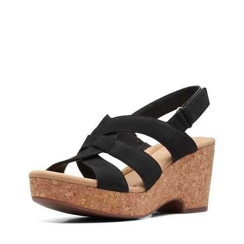 Women's Giselle Beach Wedge Sandal, Black Nubuck, 7
