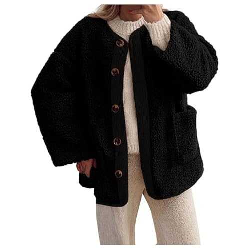 DUHENWU Womens Winter Sherpa Fleece Jacket Coat Casual Long Sleeve Button up Fuzzy Sherpa Fleece Jackets Warm Winter Fluffy Teddy Cardigan Teddy Fleece Coats Outwear