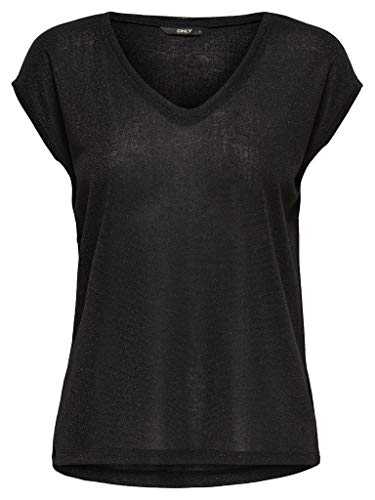 ONLY Women's Onlsilvery S/S V Neck Lurex Top JRS Noos T-Shirt