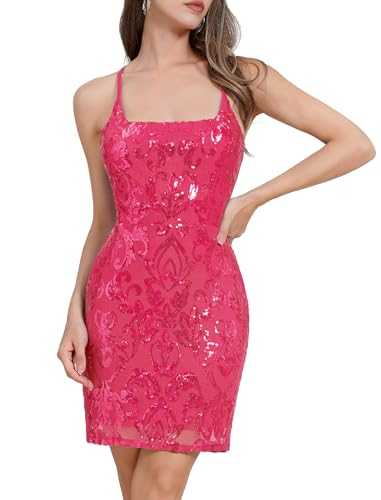OBEEII Sequin Homecoming Dress for Teen Sparkly Spaghetti Strap Bodycon Mini Dress Cocktail Party Clubwear Short Prom Dress