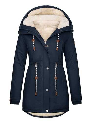 TOMEEK Women Parka Winter Coat Warm Fleece Lined Jacket Thick Quilted Hooded Outerwear Windproof Cotton Padded Overcoat with Pockets