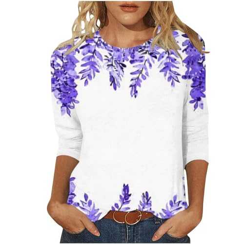 AMhomely Tops for Women UK Party Wear Vintage Floral Print Casual Tunic Blouse Office Work Pullover Tops Tees Shirts Round Neck Casual Pullover Tops Blouse Aesthetic T Shirts Holiday