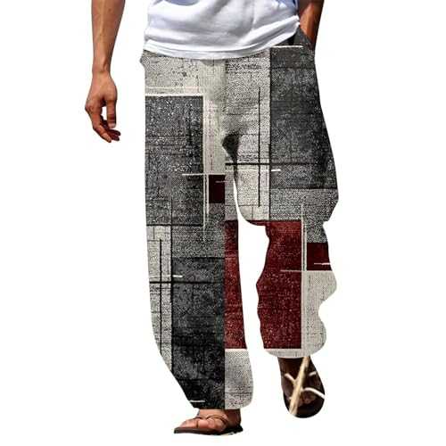 Men's Plaid Beach Trousers Cotton Hemp Pants Yoga Trouser Casual Beach Pants Hippie Costume Baggy Streetwear Comfortable Printed Tracksuit Bottoms Jogger Outdoor Pants Lightweight Pyjama Pant