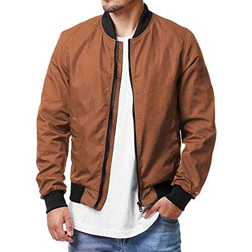 Generisch Bomber Jacket Men's Full Zip Stand-Up Collar Jacket Lightweight Thin Summer Jackets Slim Fit Blouson Jacket Soft Ultralight Aviator Coat Thin Transition Jackets Men Large Size