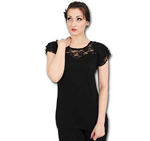 Spiral - Gothic Elegance - Lace Layered Cap Sleeve Top Black