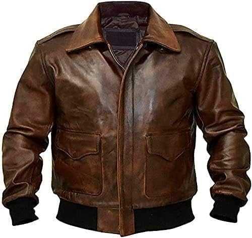 Men's Cockpit Pilot WWII Premium A2 Aviator Bomber Distressed Brown Motorcycle/Biker Sheepskin Leather Military Jacket (UK, Alpha, 4XL, Regular, Regular, Brown)