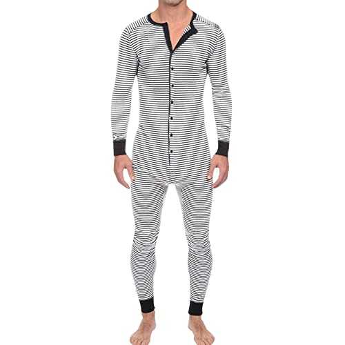 KBOPLEMQ Pyjamas Jumpsuit One-Piece Men's Slim Fit Romper Trousers Long Sleeve Sleepwear T-Shirt Long Playsuit Striped Long Jumpsuit Onesie Jogger Jumpsuit Jogging Suit