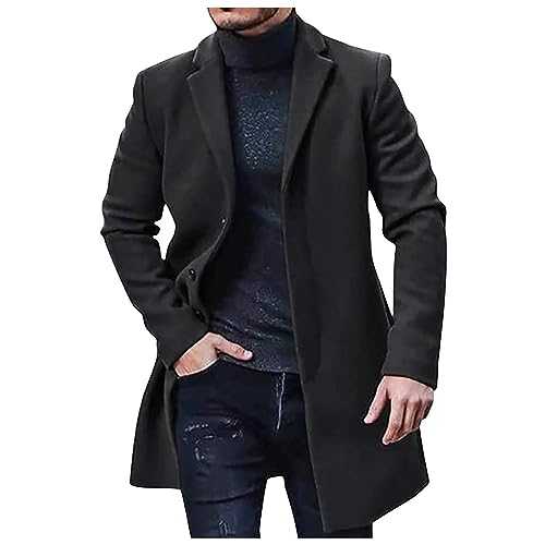 HAOLEI Men Thick Wool Trench Coats Winter Coat Regular Fit Long Jacket Elegant Warm Casual Outwear Windproof Breathable Cardigan Business Casual Smart Outwear Pea Coat UK
