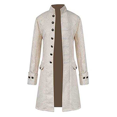 Zhiyao Men's Wool Coat Long Stand-Up Collar Lapel Collar Elegant Coat Winter Trench Coat Slim Fit Business Leisure Style Top Coat, White, XXXL