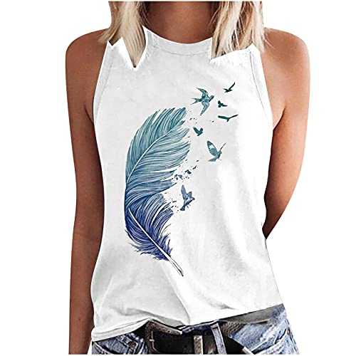 UK Stock Sale Women's Crewneck Basic Tank Tops Loose Sleeveless Color Matching Shirts Loose Summer Tee Casual Pleated Henley T-Shirt Ruffle Button up Tunic Shirts for Ladies