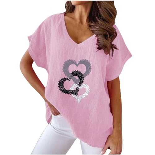 NSICBMNO Summer Tops for Women UK Clearance Heart T Shirts Paw Print Tops Tunic Tops Longline Blouses Short Sleeve Tops V Neck T Shirts Basic Tops Loose Fit Tunic Top Oversized T Shirts Cute Tops
