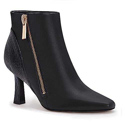Womens Kitten Heels Booties Pointed Square Toe Low Stiletto Heeled Color Block Zipper Dress Fall Ankle Boots Shoes