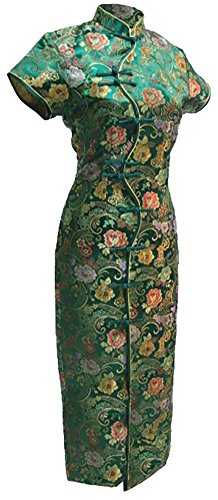 7Fairy Women's VTG Green Ten Buttons Long Chinese Dress Cheongsam