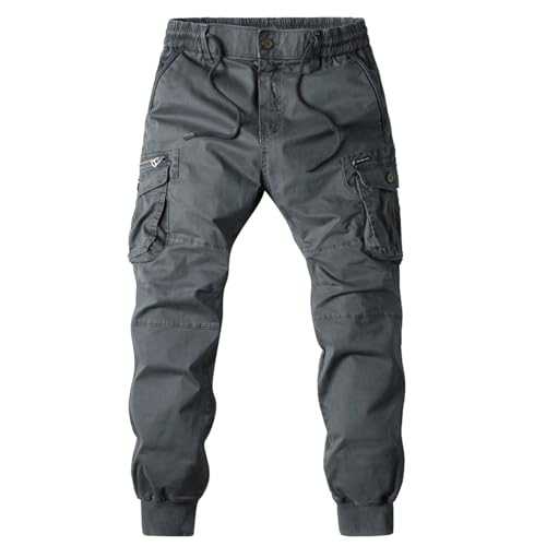 Cotton Cargo Combat Trousers for Mens - Athletic Fit Multi Zip Pockets Work Trousers Outdoor Training Pants Durability Cuffed Workwear Pants Breathable Hiking Trousers Stylish Track Trousers XXXL