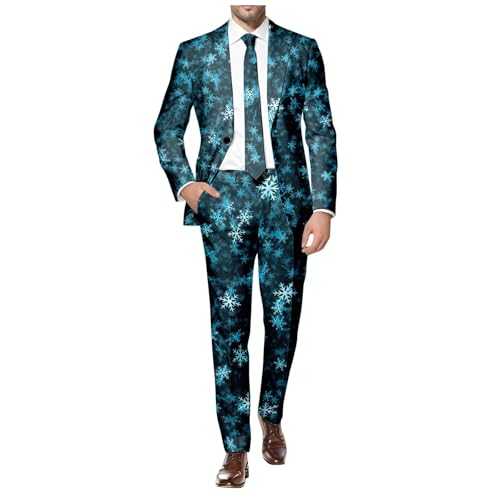 Mens Christmas Suit Holiday Clothes 2 Piece Suits One Button Notched Lapel Slim Fit Tuxedo Suit Blazer Trousers Set Xmas Party Costume