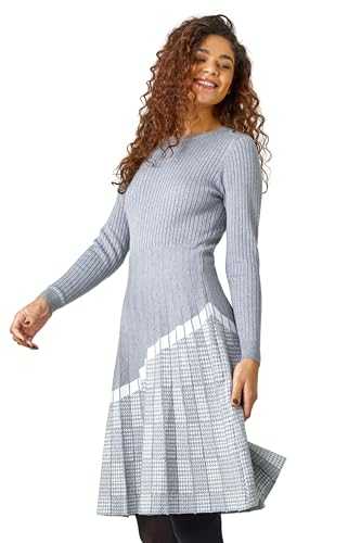 Roman Originals Ribbed Stretch Knit Dress for Women UK - Ladies Everyday Autumn Winter Round Neckline Comfy Soft Evening Vacation Work Party Night Out