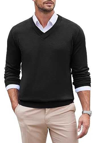 COOFANDY Men's Jumper V-Neck Sweater Long Sleeve Slim Fit Knitted Pullover Casual Business Knitted Sweater Lightweight Jumper