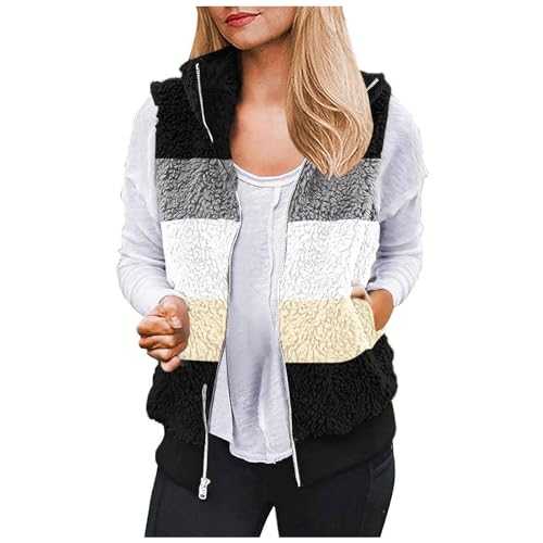 Women's Fleece Gilet Clearance, Women Sherpa Fleece Bodywarmer Vest with Pockets Teddy Fluffy Gilet Ladies Lightweight Gilets Fuzzy Fur Jacket Cozy Stand Collar Waistcoat Vests Plus Size 22