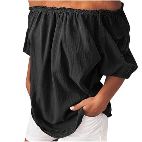 Summer Tops for Women UK Casual Cotton Linen Short Sleeve T-Shirts Cold Shoulder Tops Plus Size Tees Shirts Loose Fit Pullover Blouses Summer Outfits Beach Vacation Clothes