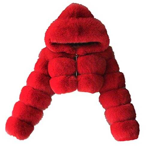 Faux Fur Coat for Women UK Crop Hooded Pullover Solid Zip Up Teddy Bear Short Faux Warm Furry Splicing Jackets Long Sleeve Fluffy Sherpa Coats Outwear Overcoat Super Soft for Winter Outdoor